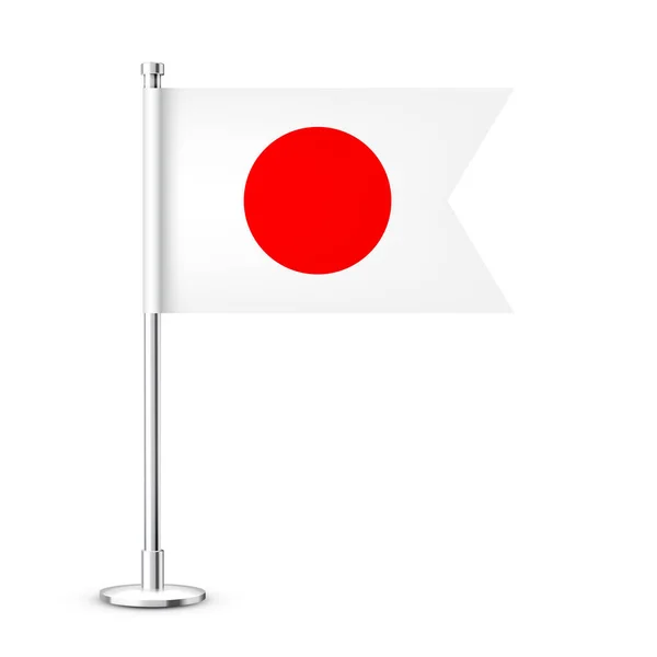 Bandera Mesa Japonesa Realista Poste Acero Cromado Recuerdo Japón Bandera — Vector de stock