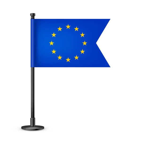 Реалистичный Европейский Настольный Флаг Черном Стальном Столбе Сувенир Европы Настольный — стоковый вектор