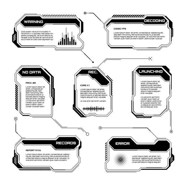 Hud Futuriste Noir Éléments Interface Utilisateur Science Fiction Zones Texte — Image vectorielle