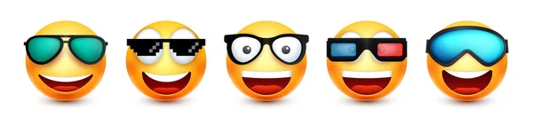 Γελοιογραφία Emoji Συλλογή Emoticons Κίτρινο Πρόσωπο Συναισθήματα Διάθεση Έκφραση Προσώπου — Διανυσματικό Αρχείο
