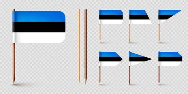 Realistické Různé Estonské Párátka Vlajky Suvenýr Estonska Dřevěné Párátka Papírovou — Stockový vektor