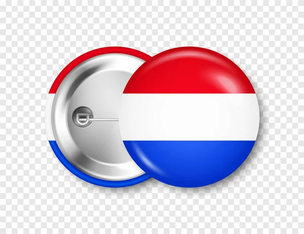 Emblema Botão Realista Com Bandeira Holandesa Impressa Lembrança Holanda Distintivo — Vetor de Stock