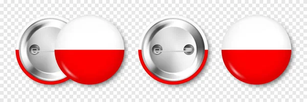 ポーランド国旗のボタンバッジ ポーランドのお土産 光沢のある金属クラスプと光沢のあるピンバッジ 広告やプロモーションのための製品モックアップ ベクターイラスト — ストックベクタ