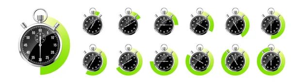 Chronomètre Classique Réaliste Chronomètre Métal Brillant Compteur Temps Noir Avec — Image vectorielle