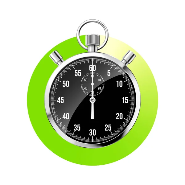 Realistiskt Klassiskt Stoppur Glänsande Metallkronometer Svart Tidsräknare Med Urtavla Grön — Stock vektor