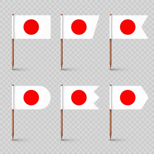 Реалистичные Японские Флаги Зубочистками Сувенир Японии Деревянные Зубочистки Бумажным Флагом — стоковый вектор