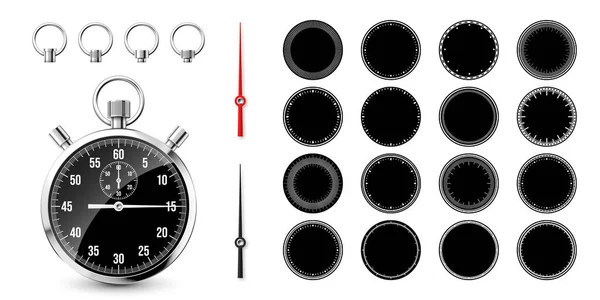 Saat Yüzlü Klasik Kronometre Parlak Metal Kronometre Çevirmeli Zaman Sayacı — Stok Vektör