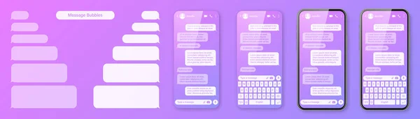Smartphone Réaliste Avec Application Messagerie Sur Fond Violet Coloré Cadre — Image vectorielle