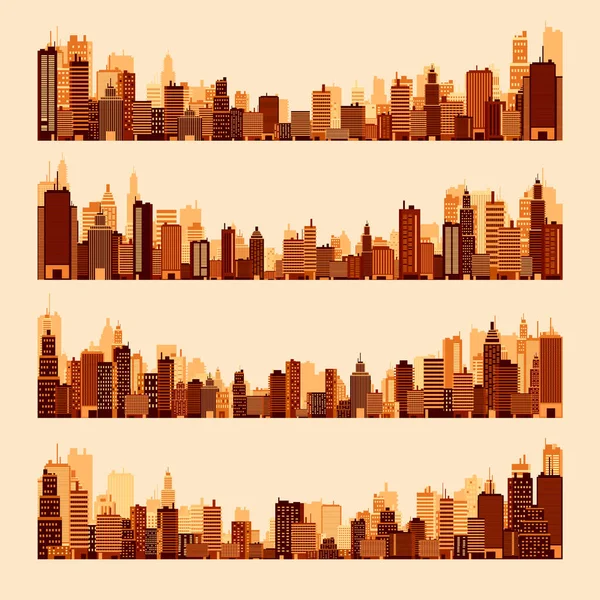 Városi Sziluettek Városkép Városkép Vízszintes Panoráma Belváros Belváros Különböző Épületekkel — Stock Vector