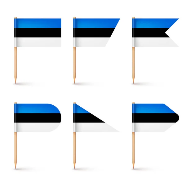 Ρεαλιστικές Διάφορες Εσθονικές Σημαίες Οδοντογλυφίδας Σουβενίρ Από Την Εσθονία Ξύλινες — Διανυσματικό Αρχείο