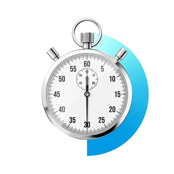 Gerçekçi Klasik Kronometre Parlak Metal Kronometre Çevirmeli Zaman Sayacı Mavi — Stok Vektör