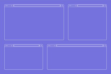 Boş web tarayıcısı, araç çubuğu ve arama alanı olan internet sayfası penceresi. Modern web sitesi düz stil, çizgi sanatı. Bilgisayar, tablet ve akıllı telefon için tarayıcı modeli. Vektör illüstrasyonu.
