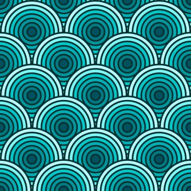 Renkli Çin ve Japonların kusursuz desenleri. Geleneksel Asya süsü, Doğu Yeni Yıl süsü. Modern mavi arkaplan, dalgalı geometrik doku. Vektör illüstrasyonu.