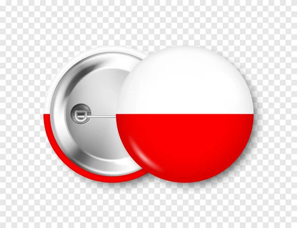 带波兰国旗的纽扣徽章波兰的纪念品 带闪亮金属扣子的光滑别针徽章 用于广告和促销的产品模型 矢量说明 — 图库矢量图片