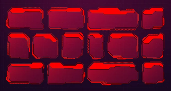 Red Futuristic Hud Elements Sci User Interface Text Boxes Callouts — Stock vektor