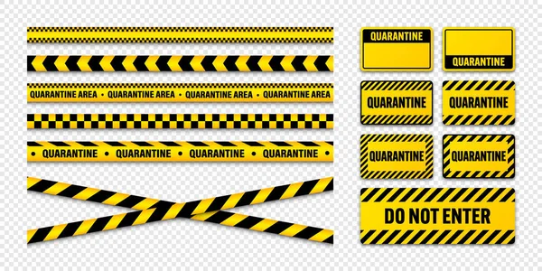 Various Quarantine Zone Warning Tapes Shields Novel Coronavirus Outbreak Global — Stock Vector