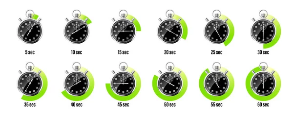 Ρεαλιστικό Κλασικό Χρονόμετρο Λαμπερό Μεταλλικό Χρονόμετρο Μαύρο Χρονόμετρο Καντράν Πράσινο — Διανυσματικό Αρχείο