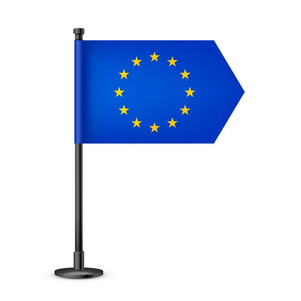 Bandeira Mesa Europeia Realista Pólo Aço Preto Lembrança Europa Bandeira — Vetor de Stock