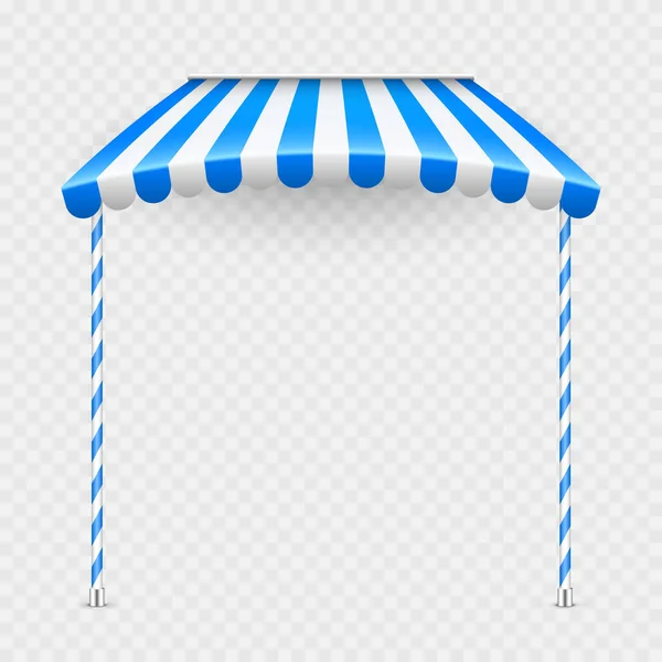 Blå Butik Parasoll Med Hållare Realistiska Randiga Café Markis Tält — Stock vektor