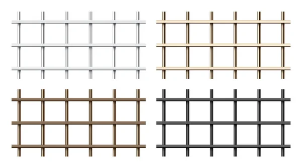Diverses Barres Prison Métalliques Brillantes Isolées Sur Fond Blanc Cage — Image vectorielle
