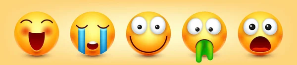 Cartoon Emoji Emoticons Collection Yellow Face Emotions Mood Facial Expression — Vector de stock