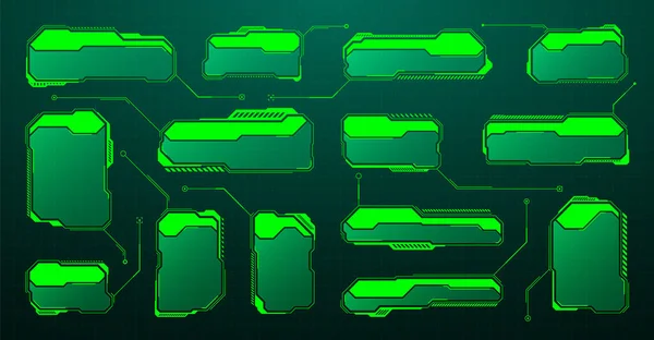 Hud Futurista Verde Elementos Interfaz Usuario Cajas Texto Interfaz Usuario — Vector de stock