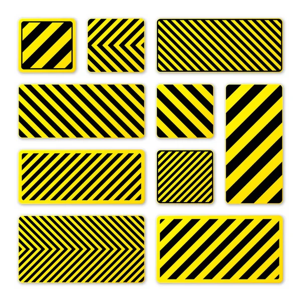 Various Black Yellow Warning Signs Diagonal Lines Attention Danger Caution — Stock Vector