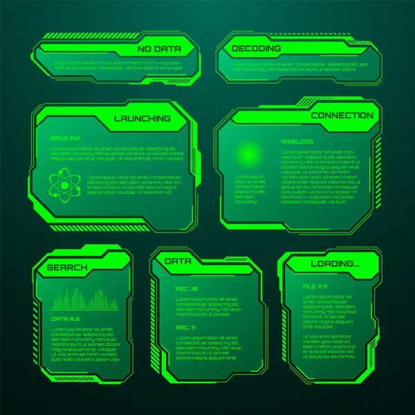 Green Futuristic Hud Elements Sci User Interface Text Boxes Callouts — Stockvektor