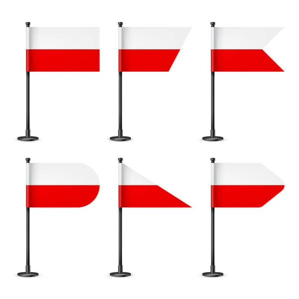 Banderas Mesa Polacas Poste Acero Negro Recuerdo Polonia Bandera Escritorio — Vector de stock