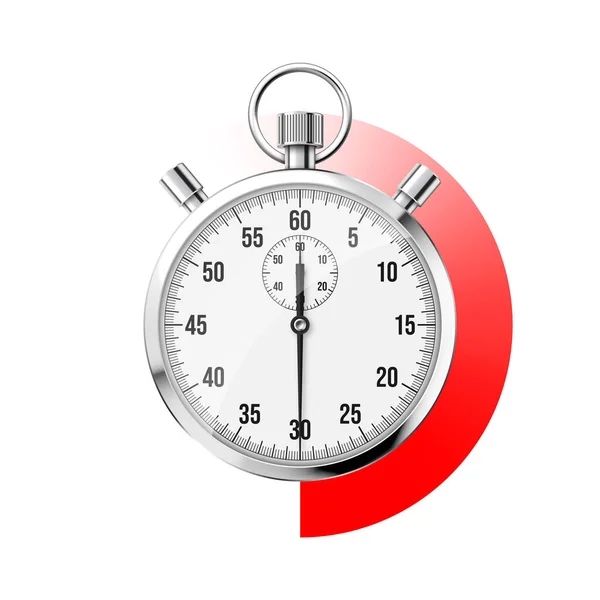 Realistyczny Klasyczny Stoper Błyszczący Metalowy Chronometr Licznik Czasu Tarczą Czerwony — Wektor stockowy