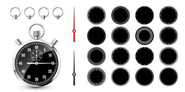 Klassische Stoppuhr Mit Zifferblättern Glänzendes Metall Chronometer Zeitzähler Mit Zifferblatt — Stockvektor