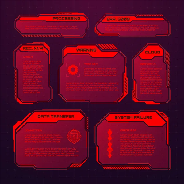 Kırmızı Fütüristik Hud Elementleri Bilim Kurgu Kullanıcı Arayüzü Mesaj Kutuları — Stok Vektör
