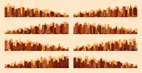 Városi Sziluettek Városkép Városkép Vízszintes Panoráma Belváros Belváros Különböző Épületekkel — Stock Vector