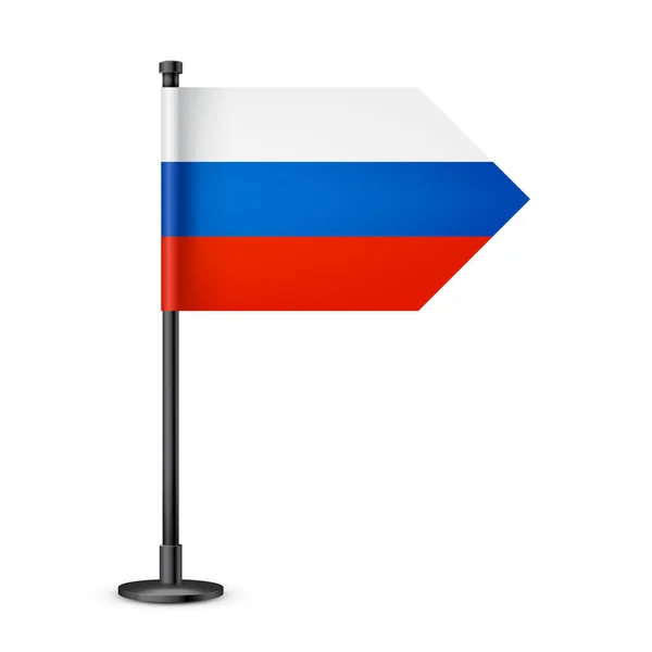 Siyah Çelik Bir Direğin Üzerinde Gerçekçi Bir Rus Masa Bayrağı — Stok Vektör