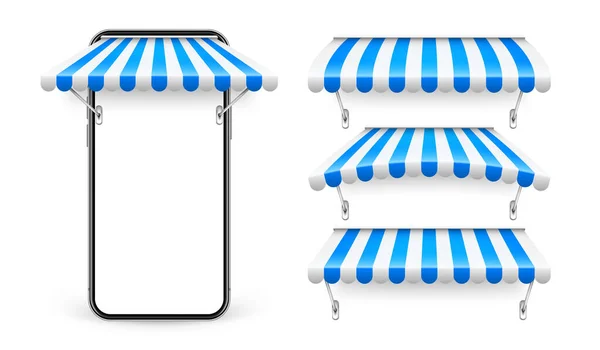 Smartphone Shop Sunshade Metal Mount Online Internet Shopping Realistic Blue — 图库矢量图片