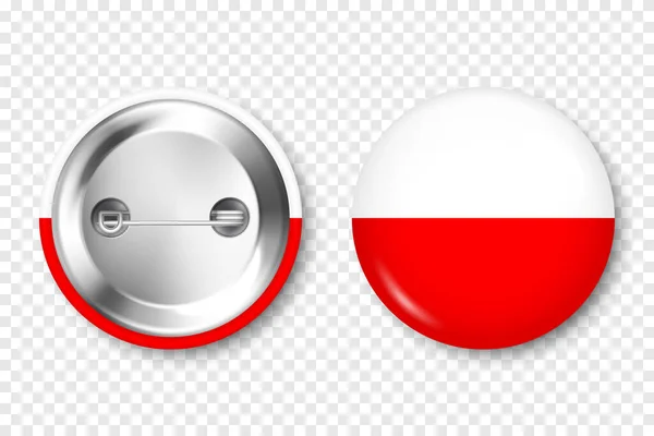 带波兰国旗的纽扣徽章波兰的纪念品 带闪亮金属扣子的光滑别针徽章 用于广告和促销的产品模型 矢量说明 — 图库矢量图片