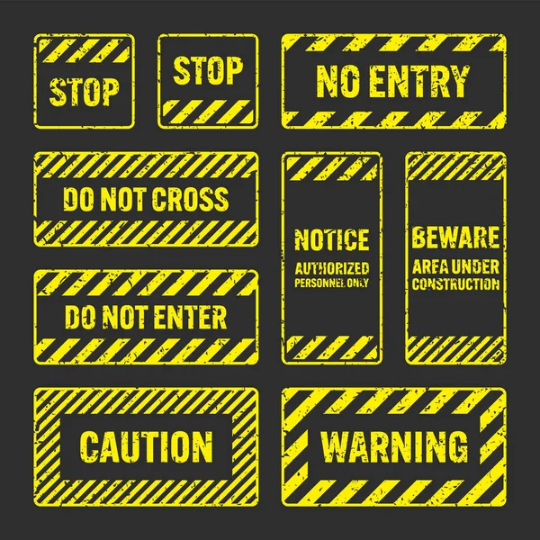 Разнообразные Желтые Предупреждающие Знаки Линиями Старое Внимание Опасность Предупреждающий Знак — стоковый вектор