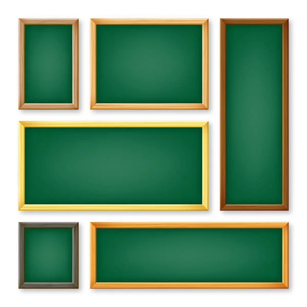 Realistic Various Chalkboards Wooden Frame Green Restaurant Menu Board School — Stock vektor