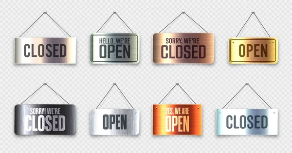 Brushed Metal Open Closed Hanging Signboards Vintage Door Sign Cafe — Stock Vector