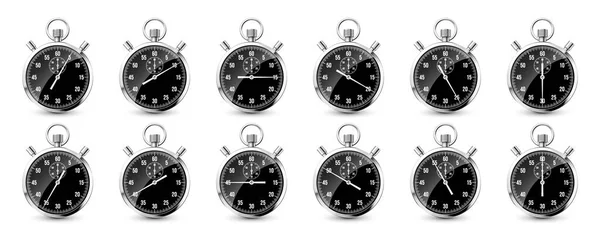 Realistische Klassische Stoppuhr Glänzendes Metall Chronometer Zeitzähler Mit Zifferblatt Countdown — Stockvektor