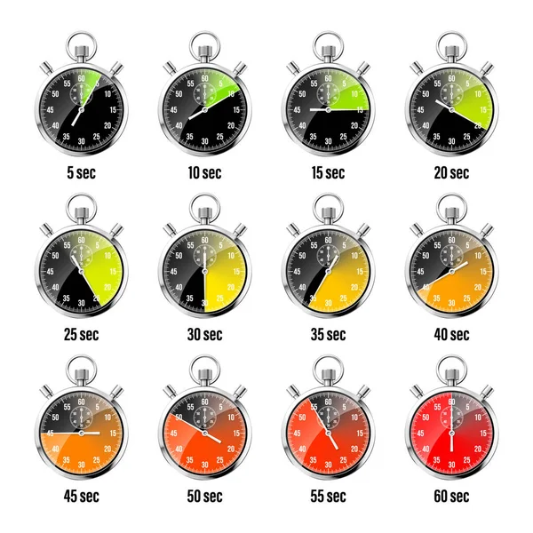 Classico Cronometro Realistico Cronometro Metallo Lucido Contagiri Con Quadrante Timer — Vettoriale Stock