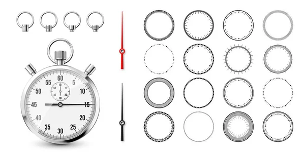 Cronômetro Clássico Com Rostos Relógio Cronômetro Metal Brilhante Contador Tempo —  Vetores de Stock