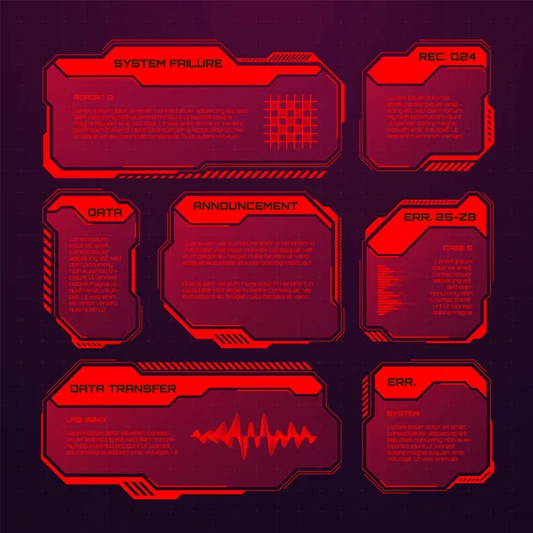Elementos Hud Futuristas Rojos Cajas Texto Interfaz Usuario Ciencia Ficción — Vector de stock