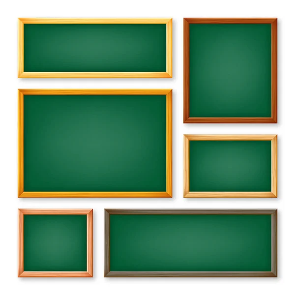Realistic Various Chalkboards Wooden Frame Green Restaurant Menu Board School — Stock vektor