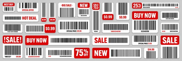 Set Von Produkt Barcodes Sonderangebote Verkaufsaufkleber Rabattaufkleber Oder Werbeplaketten Seriennummer — Stockvektor