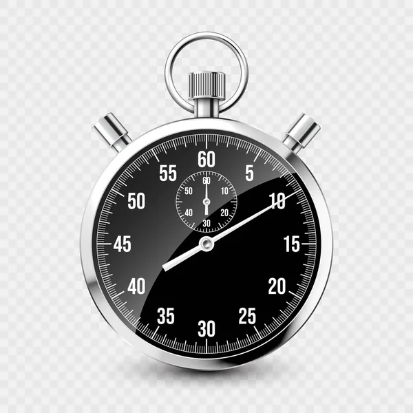 Realistyczny Klasyczny Stoper Błyszczący Metalowy Chronometr Licznik Czasu Tarczą Odliczanie — Wektor stockowy