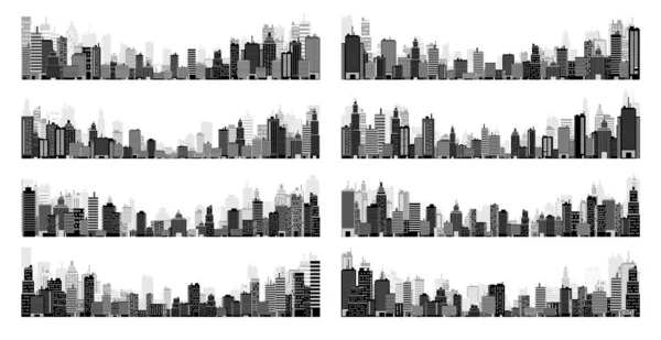 Městské Siluety Cityscape Panorama Města Horizontální Panorama Midtown Centrum Různými — Stockový vektor