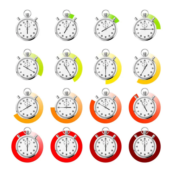 Realistische Klassieke Stopwatch Glanzende Metalen Chronometer Tijdteller Met Wijzerplaat Kleurrijke — Stockvector