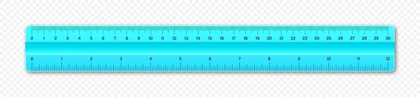 Realistisk Plastlinjal Med Mätskala Och Indelningar Mätmärken Skola Linjal Centimeter — Stock vektor