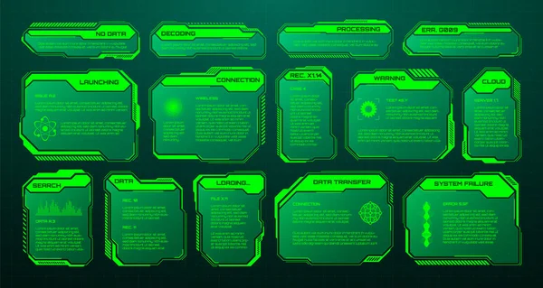 Green Futuristic Hud Elements Sci User Interface Text Boxes Callouts — Wektor stockowy